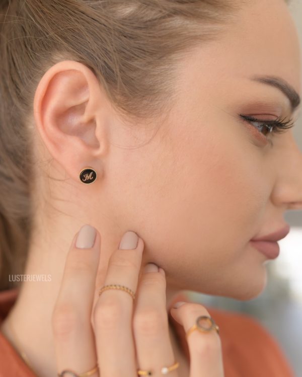 Initial Onyx Earrings