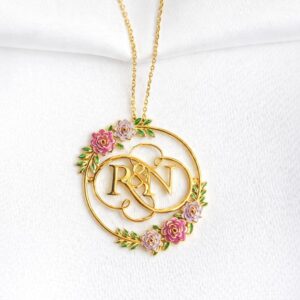 Two Initials Floral Necklace
